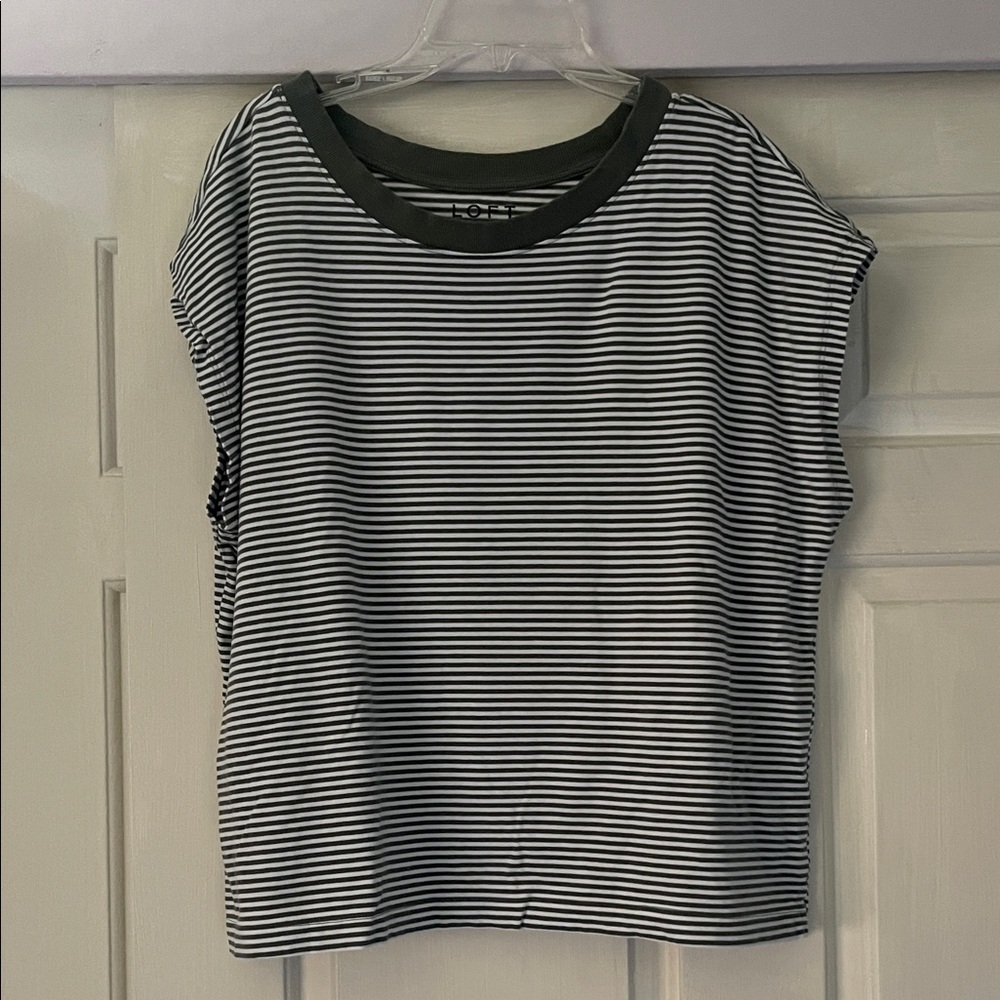 Loft Striped Green and White Women's Top Size L